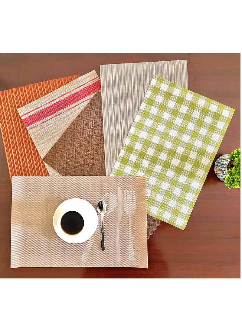 VIO Set of 6 Durable Vinyl Washable Wipeable Heat Resistant Placemats Anti Abrasion Quick Drying Beautiful Non Slip Woven Protector PVC Table Mats for Dining Kitchen Home Indoor Outdoor Style 1  - Image 3