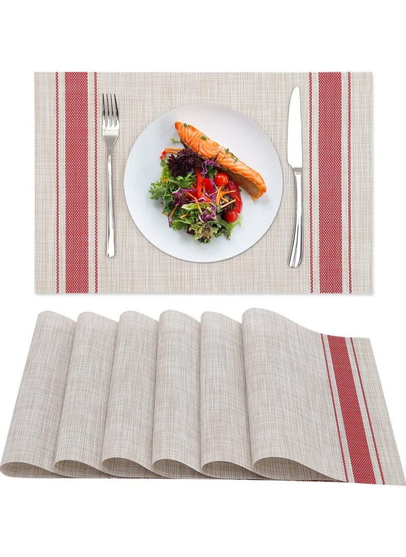 VIO Set of 6 Durable Vinyl Washable Wipeable Heat Resistant Placemats Anti Abrasion Quick Drying Beautiful Non Slip Woven Protector PVC Table Mats for Dining Kitchen Home Indoor Outdoor Style 1  - Image 1