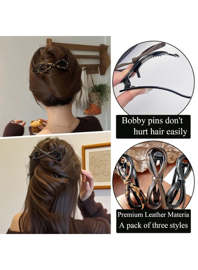 Goolsky [3pcs Leopard Print Hair Clip] 3pcs Leopard Print Bow Twist Clip for Women, High-end Single Clip Hairpin, Shark Clip for Backcombed Hair - Image 4