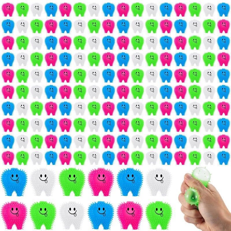 Silipull 100 Pcs Mini Tooth Toys Fidget Stress Relief Puffer Squeezy Dental Dentist Toys Birthday Party Gifts School Office Prizes 2 Inch Multicolored - Image 3