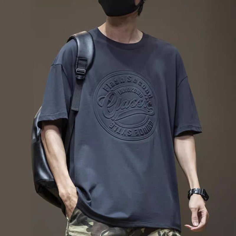 Black Heavy Short-Sleeved T-Shirt Men'S High-End Sense Men'S Loose Plus Size Men'S Half-Sleeved T-Shirt For Boys - Image 2