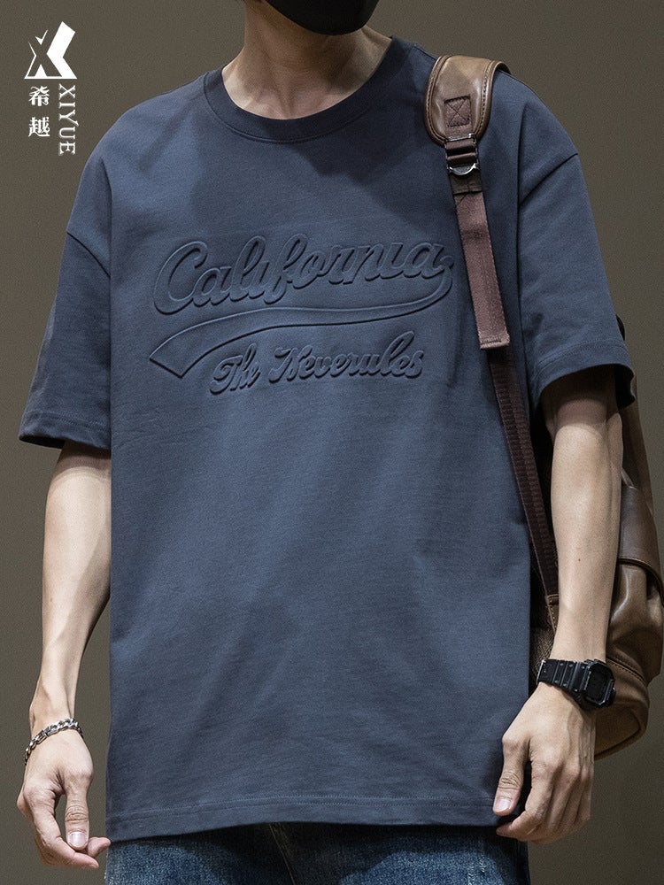 Black Heavy Short-Sleeved T-Shirt Men'S High-End Sense Men'S Loose Plus Size Men'S Half-Sleeved T-Shirt For Boys - Image 1