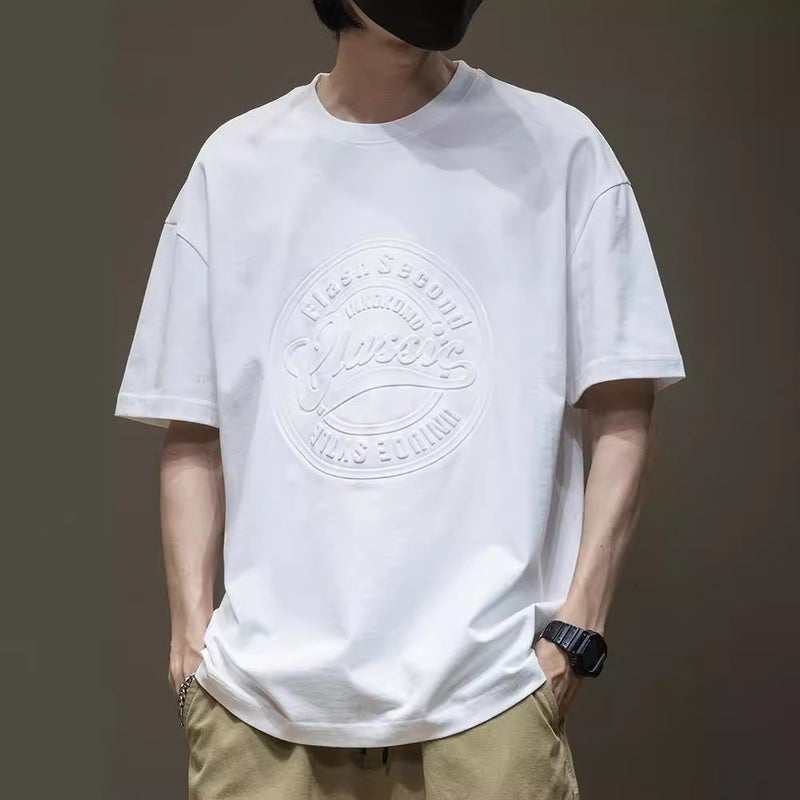Black Heavy Short-Sleeved T-Shirt Men'S High-End Sense Men'S Loose Plus Size Men'S Half-Sleeved T-Shirt For Boys - Image 4