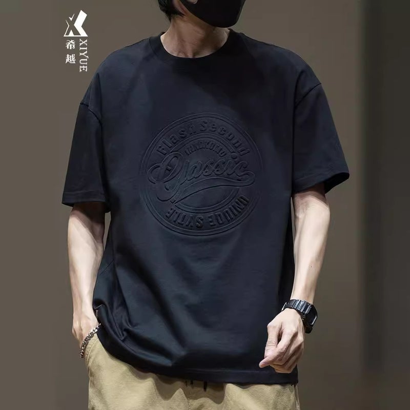 Black Heavy Short-Sleeved T-Shirt Men'S High-End Sense Men'S Loose Plus Size Men'S Half-Sleeved T-Shirt For Boys - Image 3
