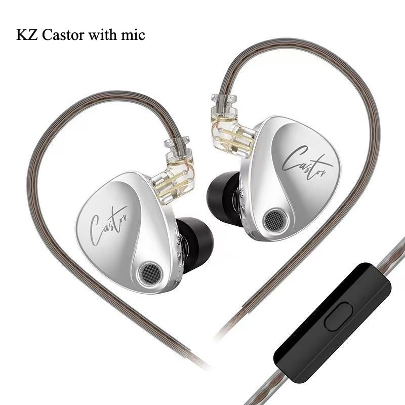 KZ Castor Bass HiFi Dual Dynamic Driver Wired Earphones with Mic Harman Tuning Noise Isolation IEM 2-Pin Cable, Silver - Image 1