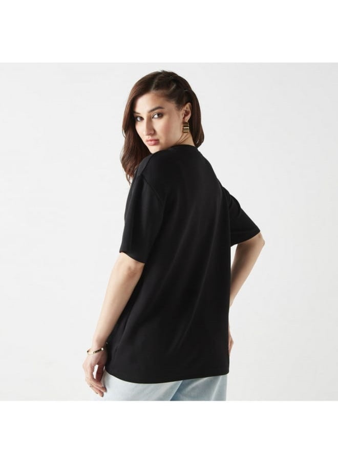 SP Characters Tom and Jerry Print T-shirt with Crew Neck and Drop Shoulder Sleeves  - Image 1