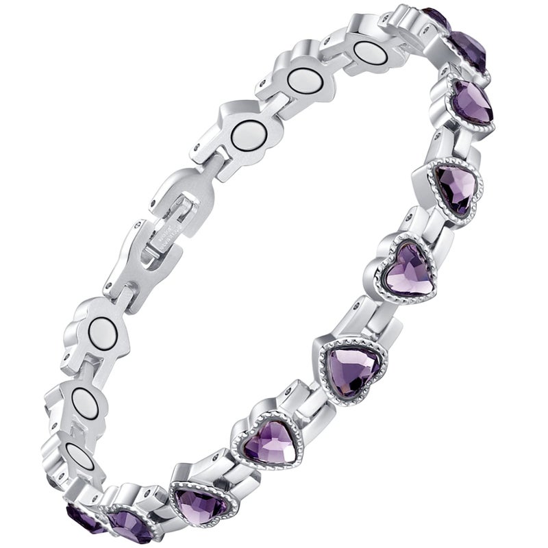 Feraco Magnetic Bracelet for Women Titanium Steel Magnetic Bracelet with Neodymium Magnets & Sparkling Crystals, Christmas Jewelry Gifts (Purple) - Image 1