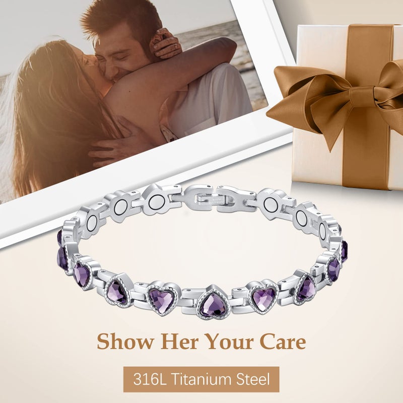 Feraco Magnetic Bracelet for Women Titanium Steel Magnetic Bracelet with Neodymium Magnets & Sparkling Crystals, Christmas Jewelry Gifts (Purple) - Image 5