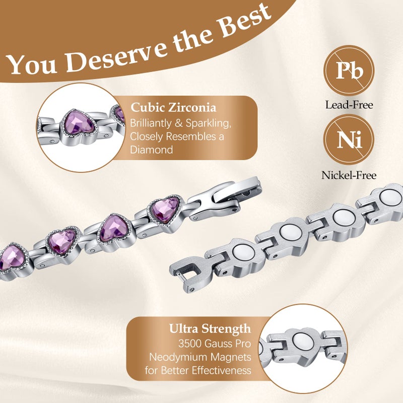 Feraco Magnetic Bracelet for Women Titanium Steel Magnetic Bracelet with Neodymium Magnets & Sparkling Crystals, Christmas Jewelry Gifts (Purple) - Image 4
