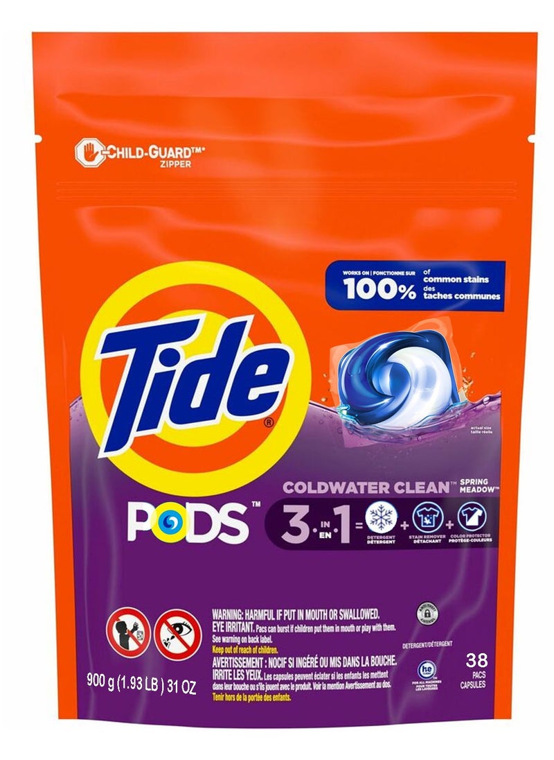 Tide Liquid Detergent Pacs, Tide Spring Meadow 3 in 1 cold water clean 76 pods With Child Safety Lock  - Image 4