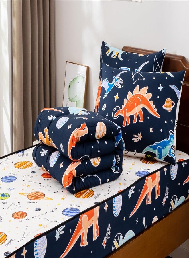 NTBED Space Dinosaur Zipper Bedding Sets Twin for Kids Boys Lightweight Glow in Dark Comforter Set with Fitted Sheet Pillow Covers,Navy - Image 4