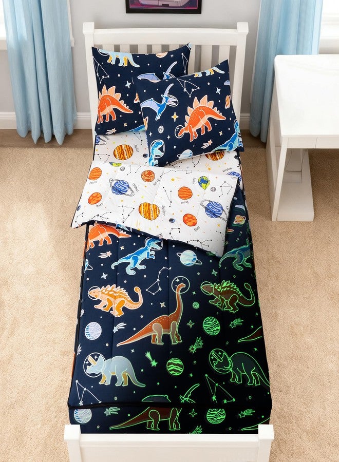 NTBED Space Dinosaur Zipper Bedding Sets Twin for Kids Boys Lightweight Glow in Dark Comforter Set with Fitted Sheet Pillow Covers,Navy - Image 1