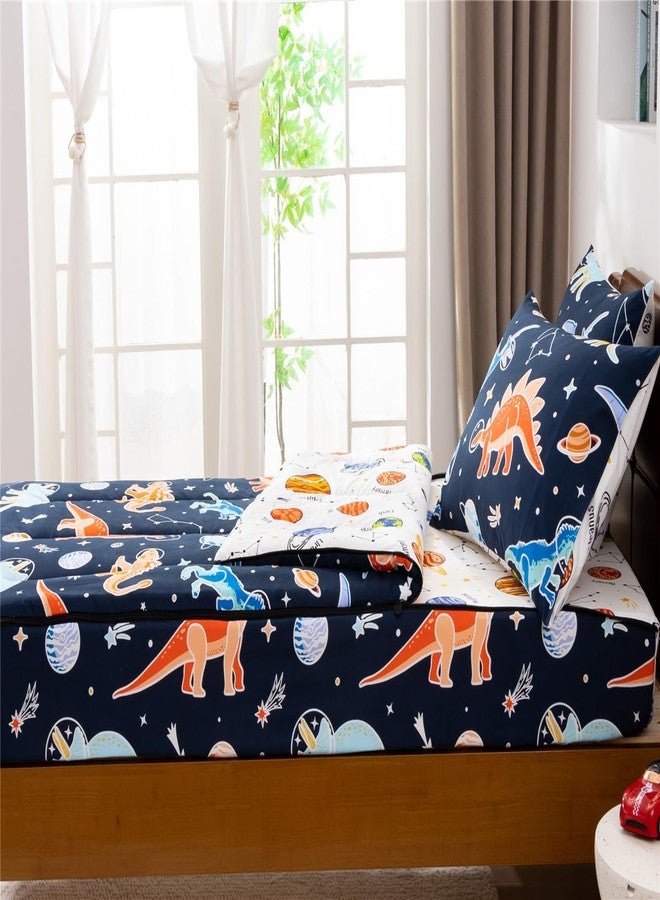 NTBED Space Dinosaur Zipper Bedding Sets Twin for Kids Boys Lightweight Glow in Dark Comforter Set with Fitted Sheet Pillow Covers,Navy - Image 3