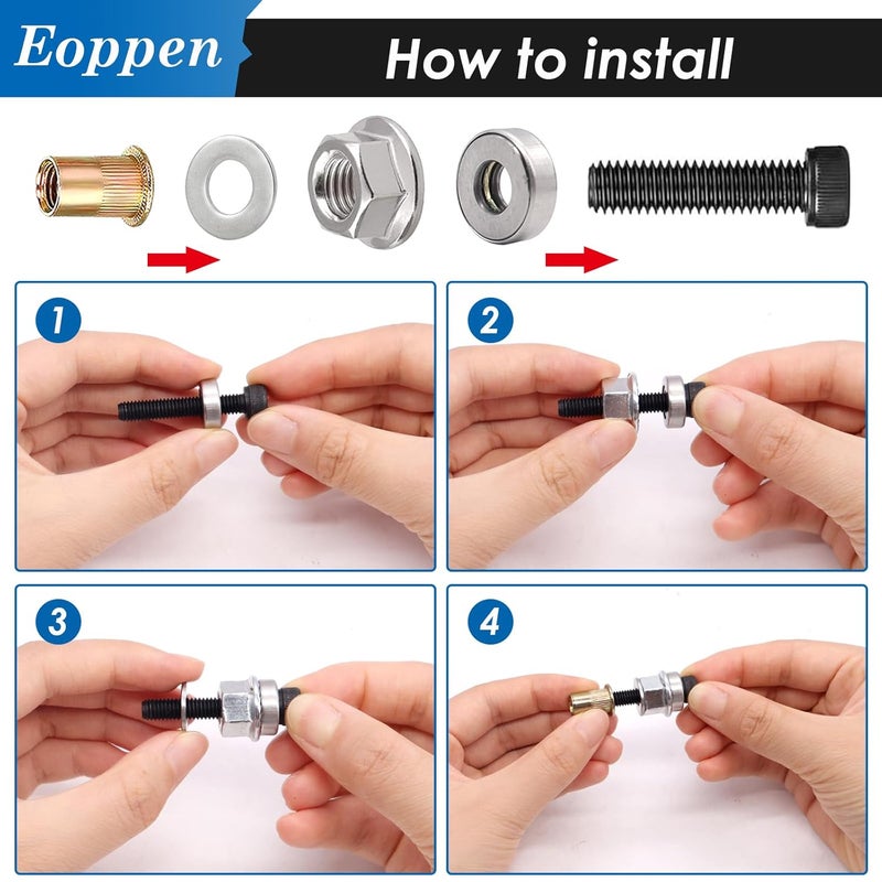 Eoppen 30Pcs 5/16-18 Rivet Nuts with Hand Rivet Nut Tool, Carbon Steel Flat Head Threaded Insert Nut Kit for Furniture, Automotive, Marine and Decoration - Image 4