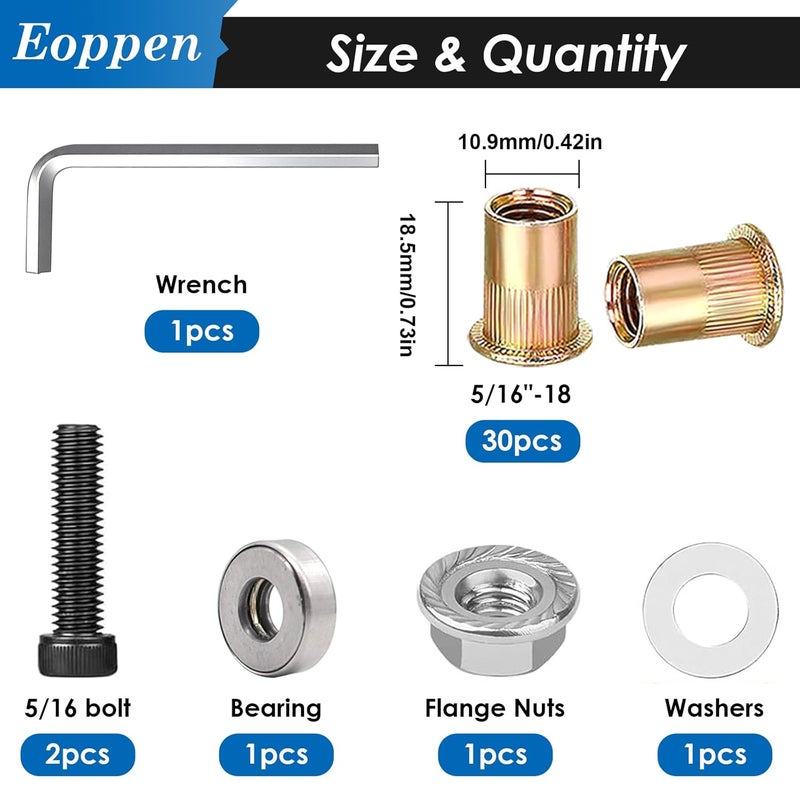 Eoppen 30Pcs 5/16-18 Rivet Nuts with Hand Rivet Nut Tool, Carbon Steel Flat Head Threaded Insert Nut Kit for Furniture, Automotive, Marine and Decoration - Image 2