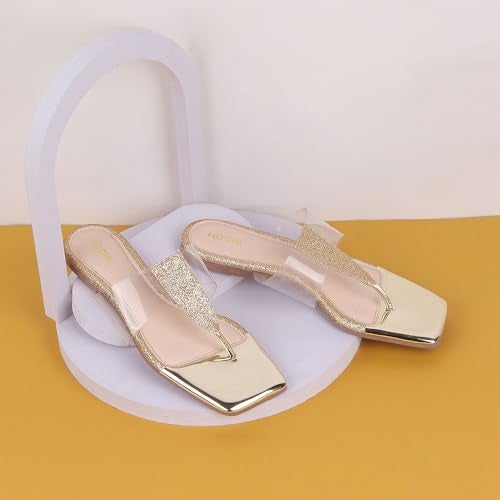 Mochi Women Gold Flat Fashion Chappal UK/4 EU/37 (32-584) - Image 2