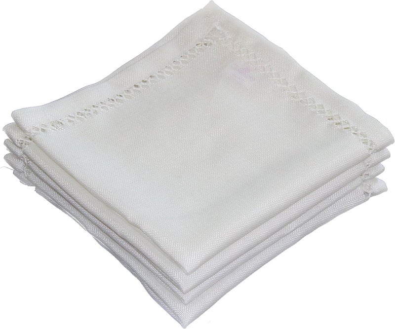 Violet Linen طقم من 4 مناديل قماش بتصميم عتيق مطرزة بخياطة الحافة باللون الأبيض - Image 1