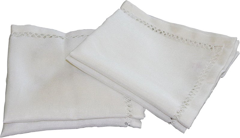 Violet Linen طقم من 4 مناديل قماش بتصميم عتيق مطرزة بخياطة الحافة باللون الأبيض - Image 2