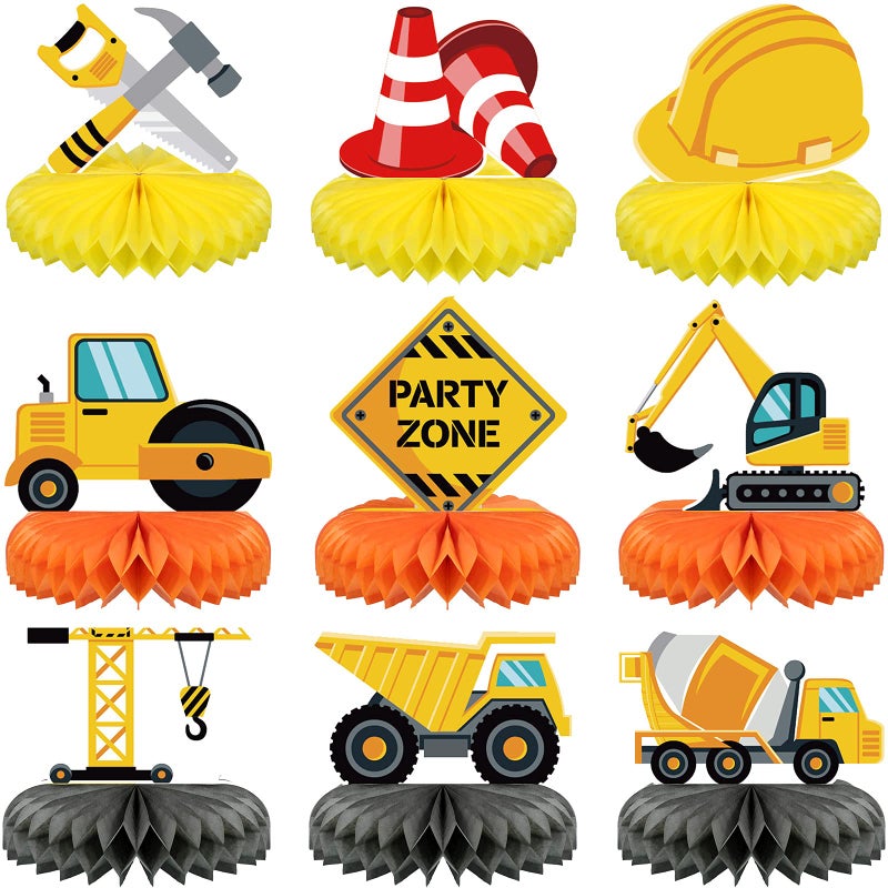 Threan 9 Pieces Construction Party Centerpieces Honeycomb Car Truck Zone Centerpieces 3D Table decorations for Baby Shower Birthday Party favors Supplies - Image 2