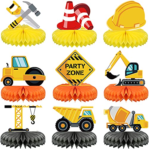 Threan 9 Pieces Construction Party Centerpieces Honeycomb Car Truck Zone Centerpieces 3D Table decorations for Baby Shower Birthday Party favors Supplies - Image 1