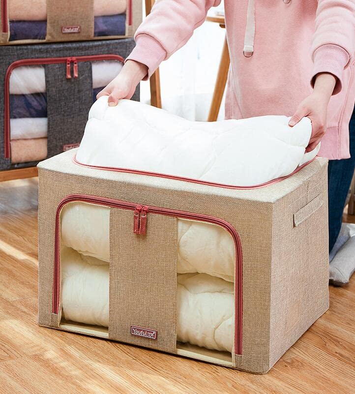 ZOKIXTO Clothes Storage Bins Foldable Closet Organizer Storage Containers with Durable Handles Thick Fabric for Clothing Blankets Comforters Bedding and Toys 24L Packe Of 2 Plan Beige - Image 2