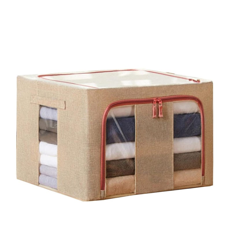 ZOKIXTO Clothes Storage Bins Foldable Closet Organizer Storage Containers with Durable Handles Thick Fabric for Clothing Blankets Comforters Bedding and Toys 24L Packe Of 2 Plan Beige - Image 1