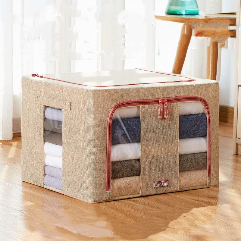 ZOKIXTO Clothes Storage Bins Foldable Closet Organizer Storage Containers with Durable Handles Thick Fabric for Clothing Blankets Comforters Bedding and Toys 24L Packe Of 2 Plan Beige - Image 4