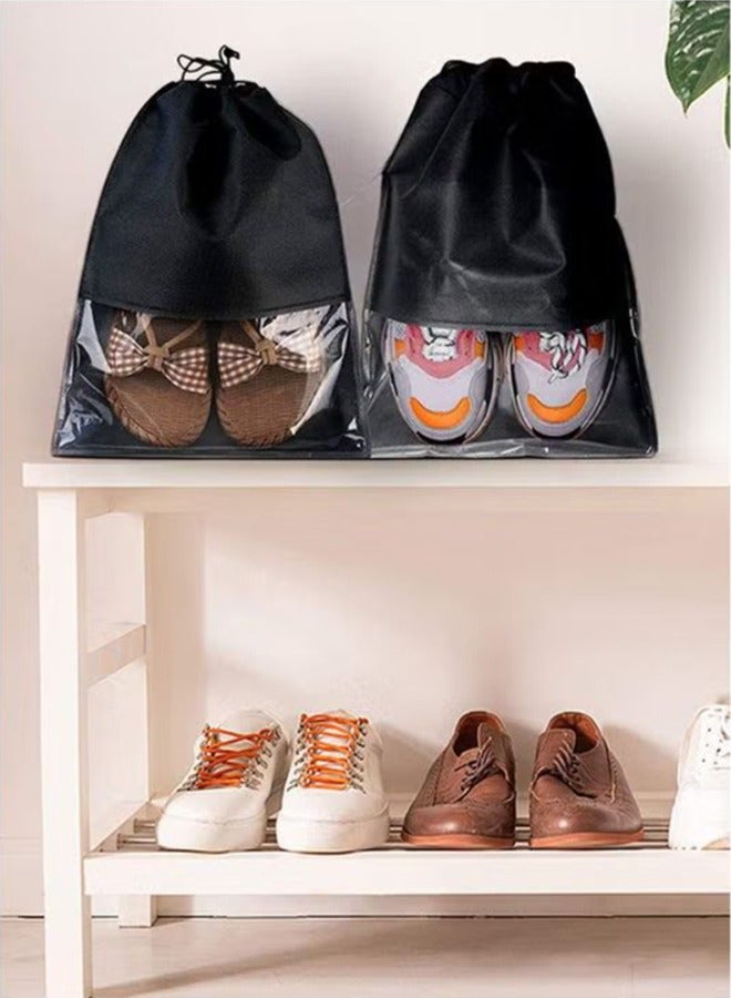 15 pieces of non-woven fabric dustproof, wear-resistant, portable travel shoe bag black 32x44cm  - Image 4