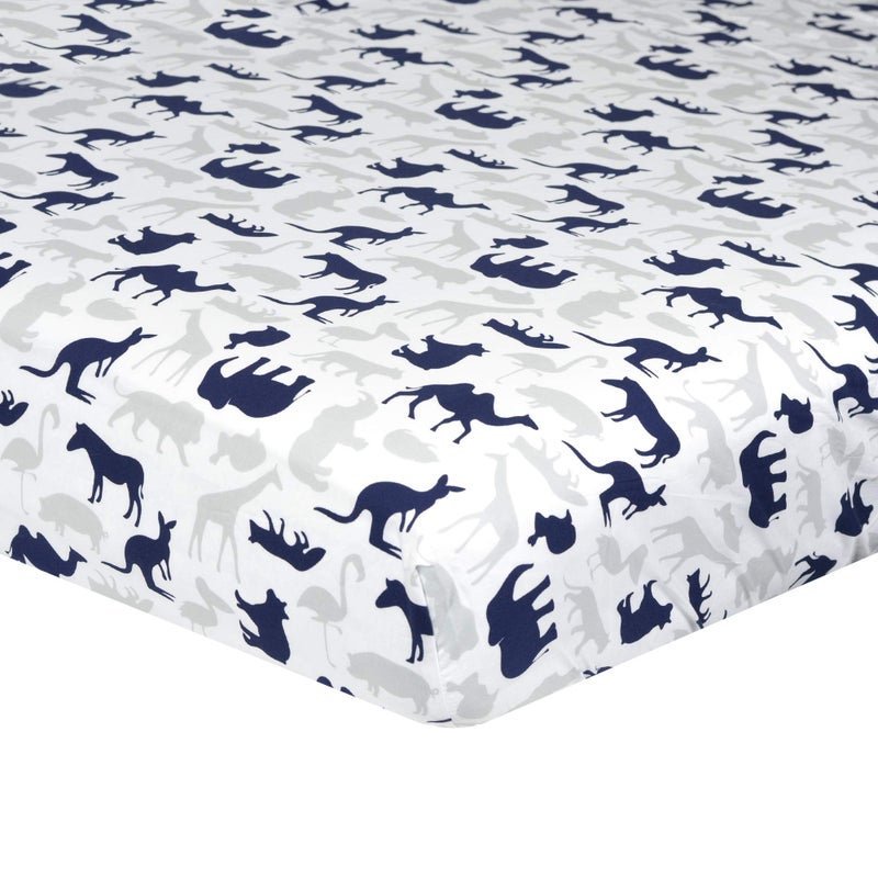 Just Born Boys and Girls Newborn Infant Baby Toddler Nursery Sateen Cotton Bedding Fitted Crib Sheet NavyGrey Safari One Size