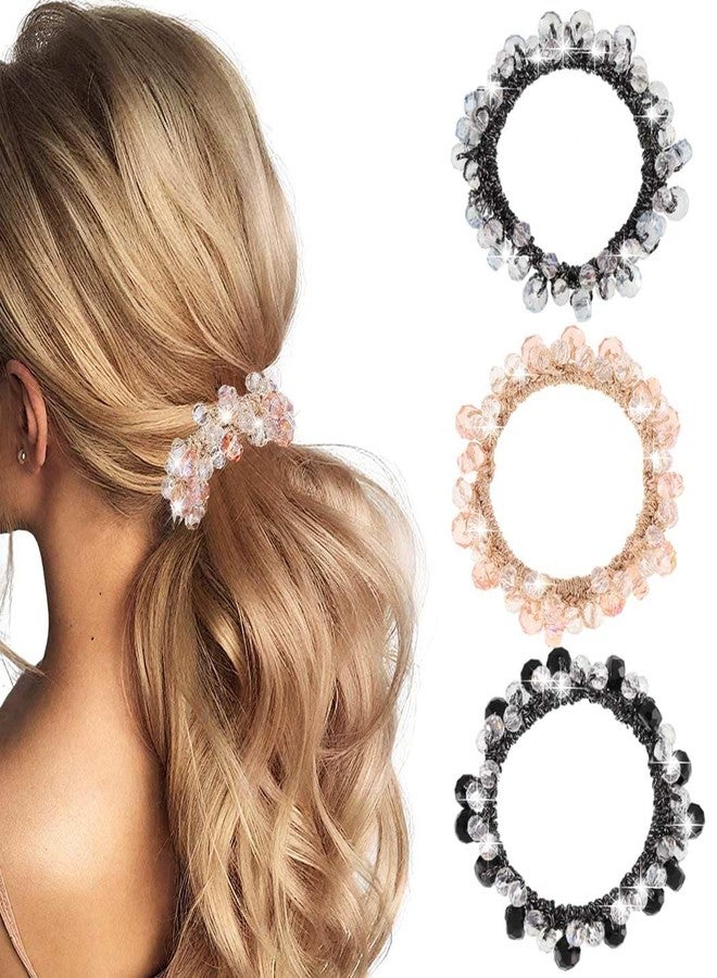 CAKURE Rhinestone Hair Ties Pink Sparkly Ponytail Holder Rhinestone Hair Accessories for Women (Pack of 3) - Image 1