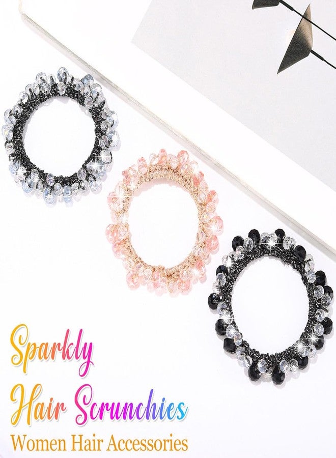 CAKURE Rhinestone Hair Ties Pink Sparkly Ponytail Holder Rhinestone Hair Accessories for Women (Pack of 3) - Image 2