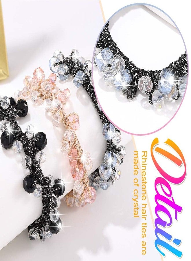 CAKURE Rhinestone Hair Ties Pink Sparkly Ponytail Holder Rhinestone Hair Accessories for Women (Pack of 3) - Image 4