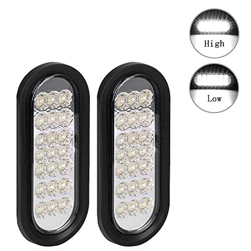 NPAUTO 2Pcs 6" Oval Trailer Lights White 21 LED Stop Turn Tail Light Backup Lights Trailer Reverse Lights Flush Mount - Image 1