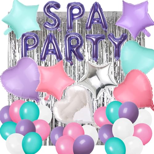 DUFACAI 42 Pcs Spa Party Decorations Balloons Spa Theme Birthday Party Supplies Lipstick Cosmetics Balloons for Girls Spa Day Makeup Party purple - Image 1