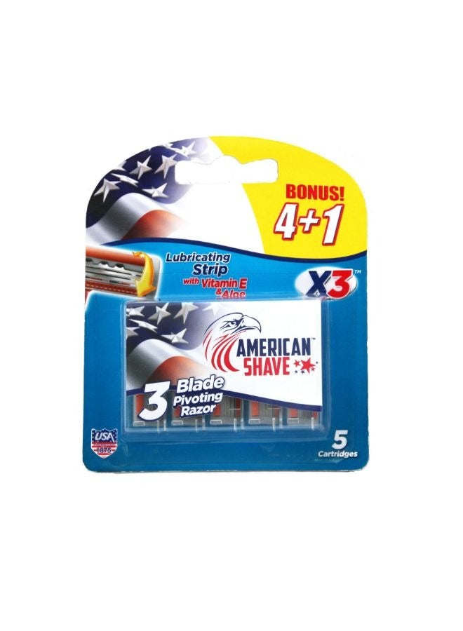 AMERICAN SHAVE X3 ماكينة حلاقة 3 شفرات قابلة للتدوير 5 خرطوشة - Image 1