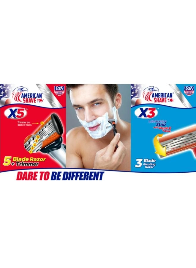 AMERICAN SHAVE X3 ماكينة حلاقة 3 شفرات قابلة للتدوير 5 خرطوشة - Image 2