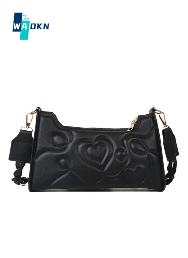 WAOKN - Women's Love Embossed Shoulder Bag, Ladies Large Capacity Crossbody Bag Sling Bag Side Bag, Solid PU Leather Handbag Gift Bag (Black) - Image 1