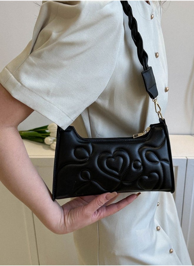 WAOKN - Women's Love Embossed Shoulder Bag, Ladies Large Capacity Crossbody Bag Sling Bag Side Bag, Solid PU Leather Handbag Gift Bag (Black) - Image 1