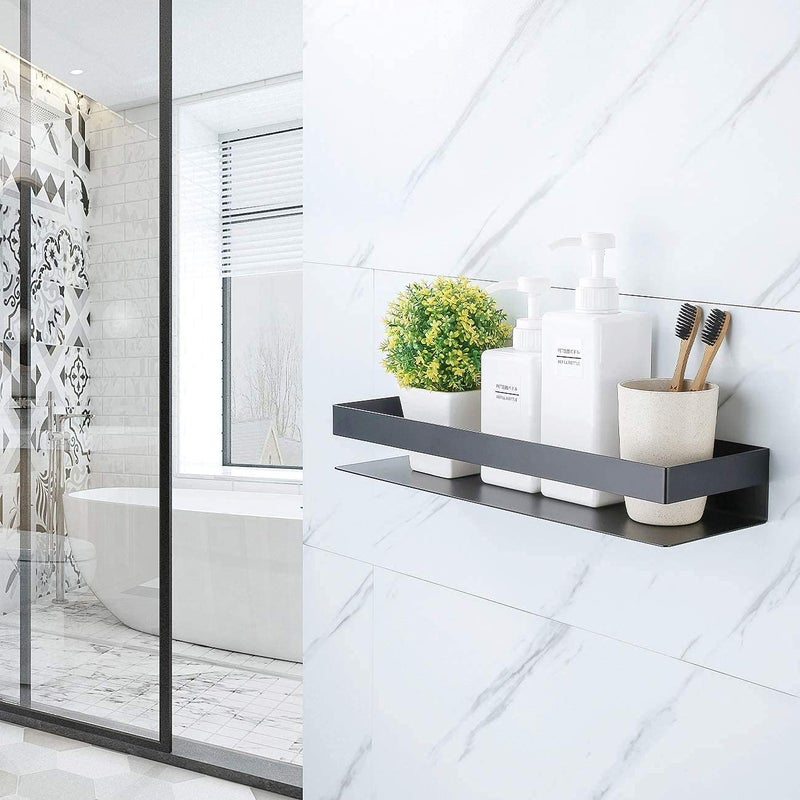 WOX MOX WOX MOX Stainless Steel Bathroom Shelf Bath Shower Shelf Basket Caddy Rustproof Square Modern Style Wall Mounted Matte Black Pack of 1  - Image 3