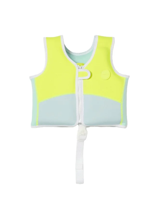 SUNNY LIFE Salty the Shark Swim Vest 1-2 Aqua Neon Yellow
