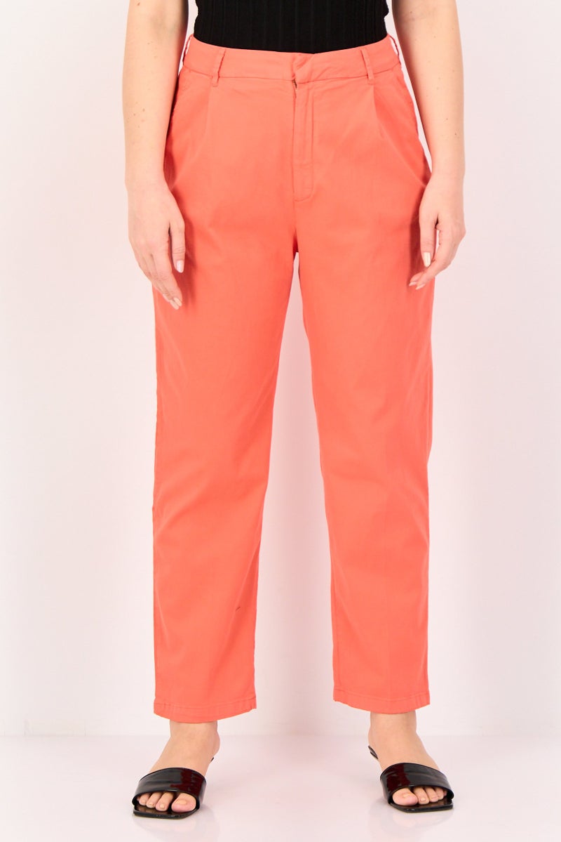 Reiko Women Cropped Fit Solid Chino Pants, Pale Red - Image 1