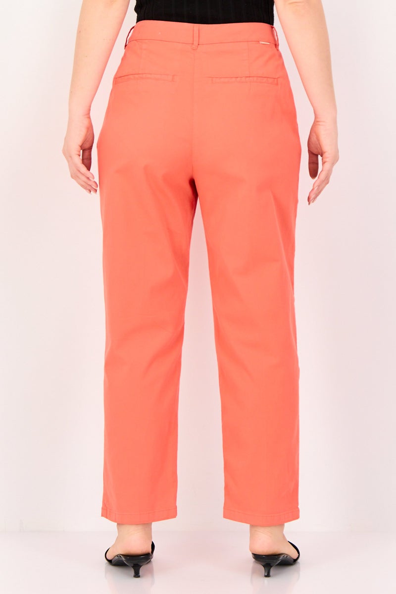 Reiko Women Cropped Fit Solid Chino Pants, Pale Red - Image 3