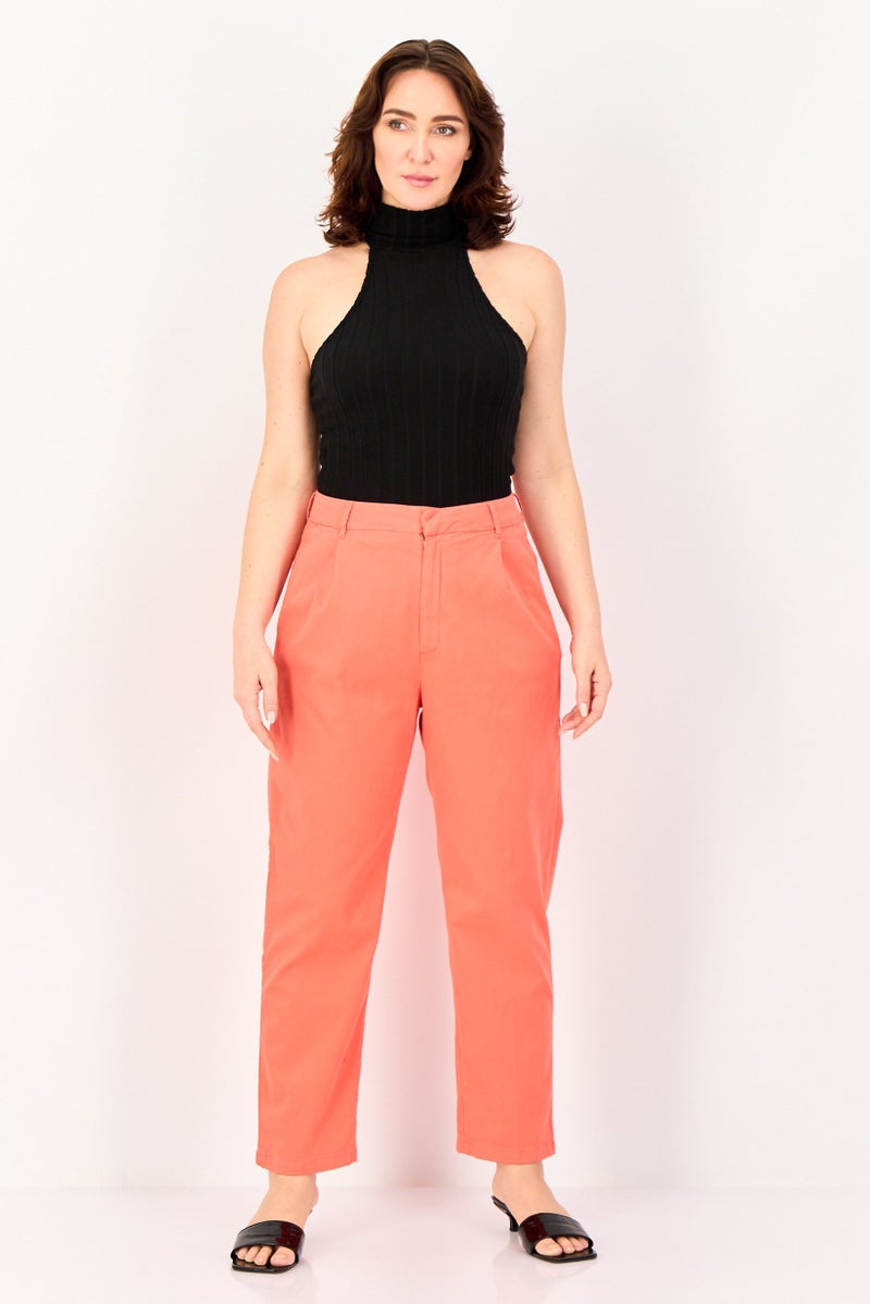 Reiko Women Cropped Fit Solid Chino Pants, Pale Red - Image 4