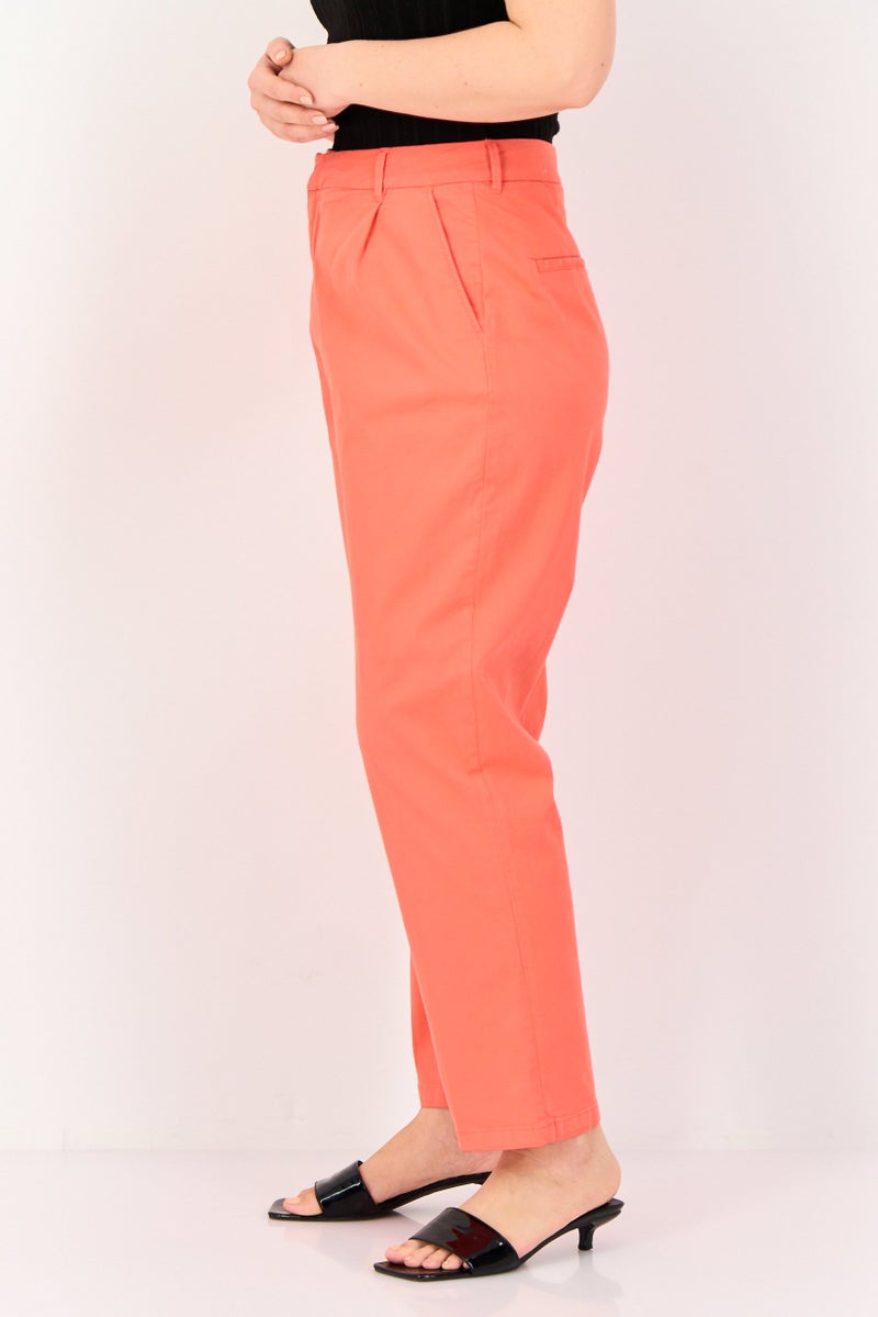 Reiko Women Cropped Fit Solid Chino Pants, Pale Red - Image 2