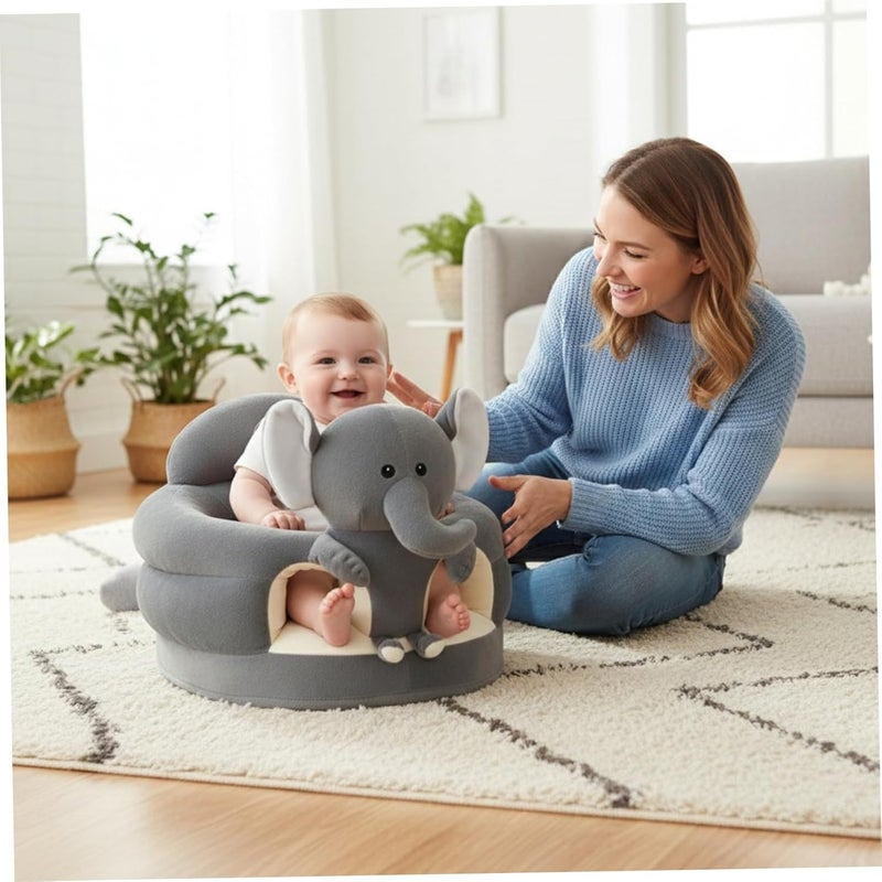 Grey Elephant Baby Sit Up Chair Plush Sofa Floor Seat For Nursery Living Room - Image 5