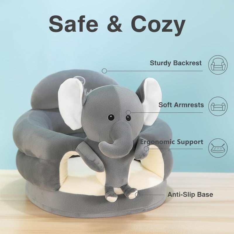 Grey Elephant Baby Sit Up Chair Plush Sofa Floor Seat For Nursery Living Room - Image 4