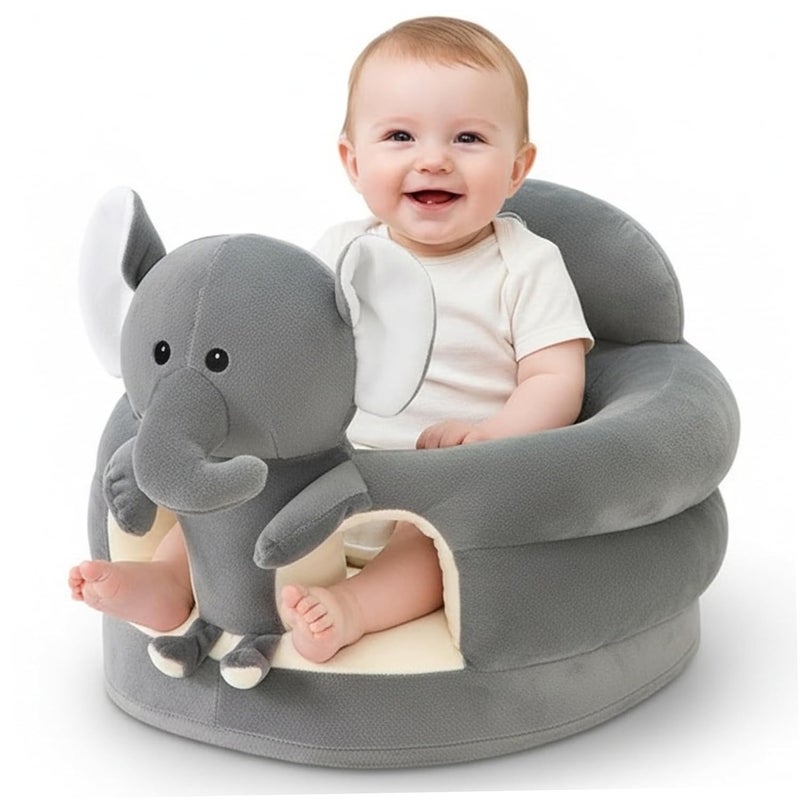 Grey Elephant Baby Sit Up Chair Plush Sofa Floor Seat For Nursery Living Room - Image 2