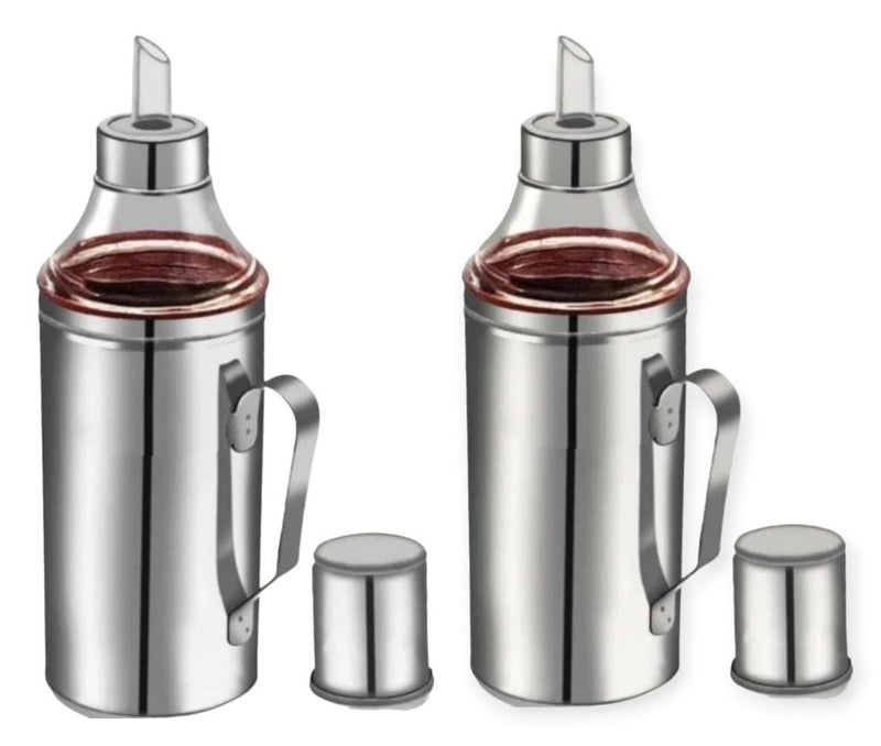 MILTLIFE Stainless Steel Oil Dispenser 1 Litre Steel for Kitchen Olive Oil Dispenser Oil Vinegar Dispenser Olive Oil Bottle Dispenser Oil Dispenser Silver Pack Of 2 - Image 1