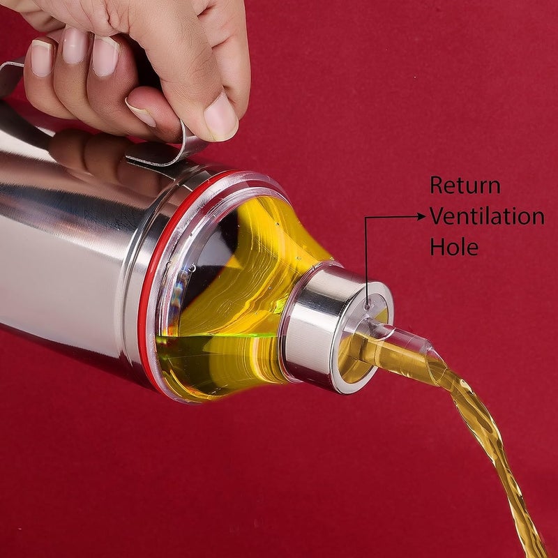 MILTLIFE Stainless Steel Oil Dispenser 1 Litre Steel for Kitchen Olive Oil Dispenser Oil Vinegar Dispenser Olive Oil Bottle Dispenser Oil Dispenser Silver Pack Of 2 - Image 2
