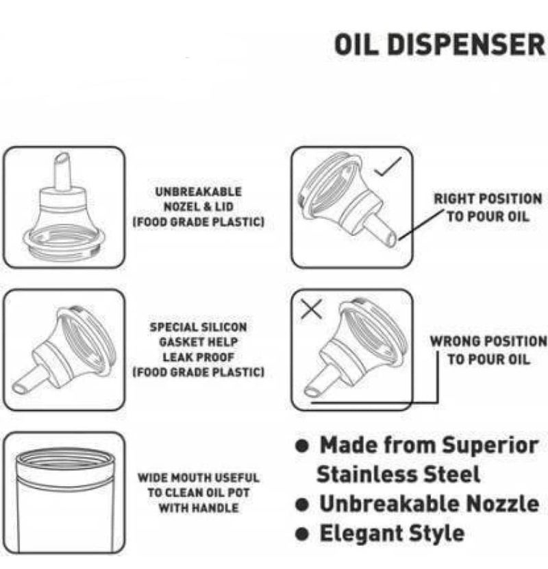 MILTLIFE Stainless Steel Oil Dispenser 1 Litre Steel for Kitchen Olive Oil Dispenser Oil Vinegar Dispenser Olive Oil Bottle Dispenser Oil Dispenser Silver Pack Of 2 - Image 4